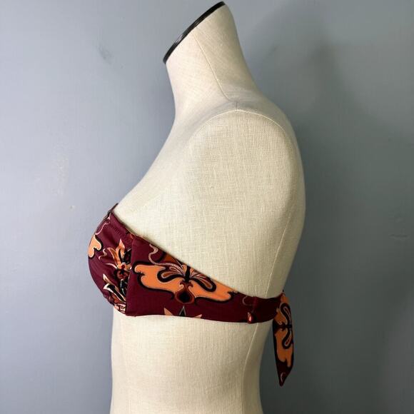 H&M Lotus Flower Bandeau Bikini Top with Removable Strap Burgundy Gold Size 2 - Picture 5 of 11